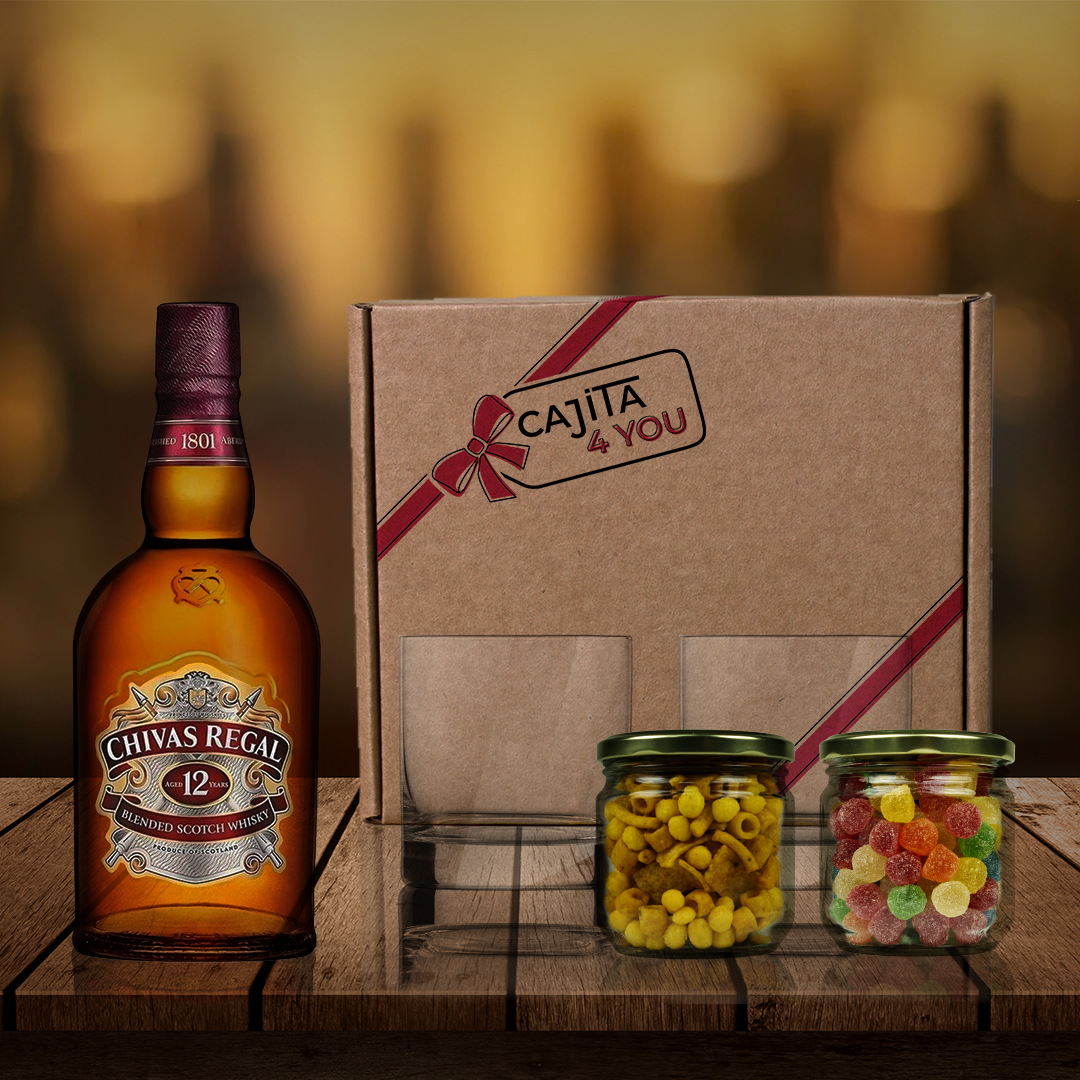 Caja regalo con whisky, mensaje personalizado, vasos y snacks – Cajita ...
